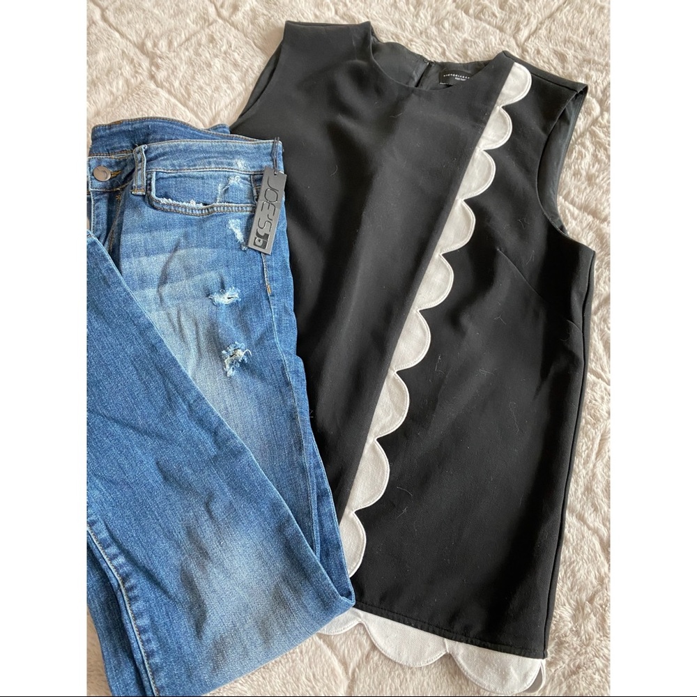 Victoria Beckham black and white scalloped tank